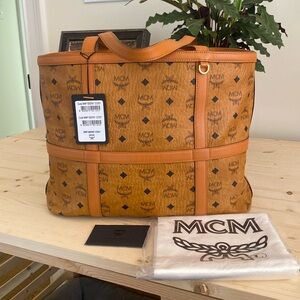 MCM Medium Delmy Visetos Cognac Shopper Tote
